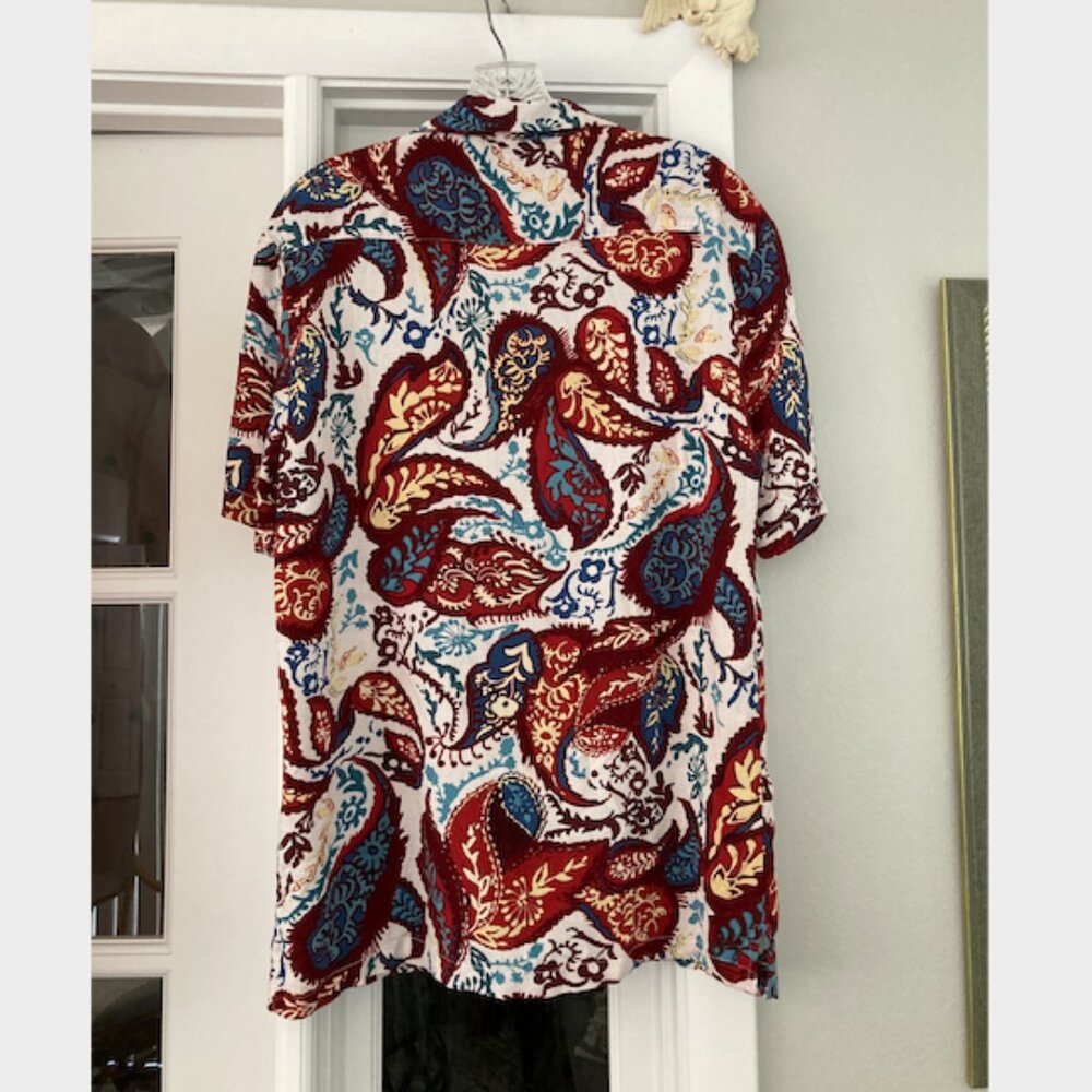 Denim & Flower Ricky Singh Paisley Floral Short Sleeve Button Down Shirt Large - Picture 2 of 4